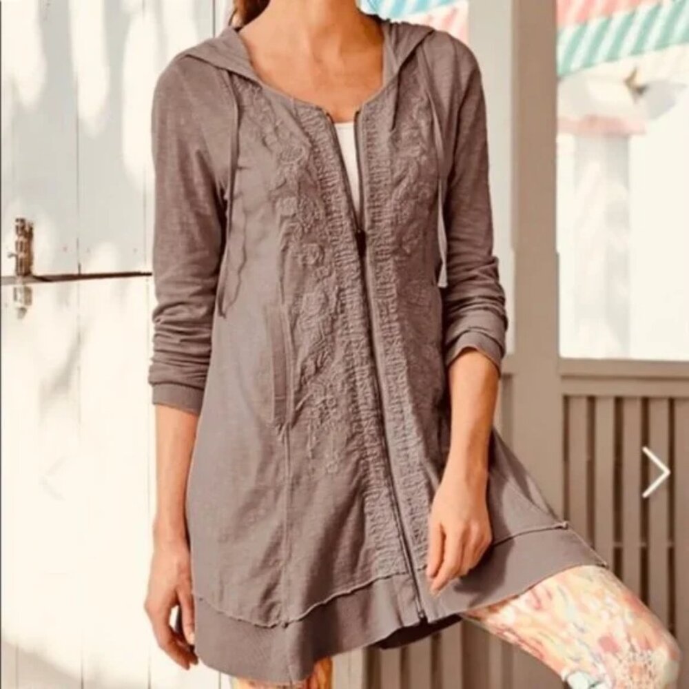 Soft Surroundings Zip Front Tunic Hooded Sweatshirt Jacket